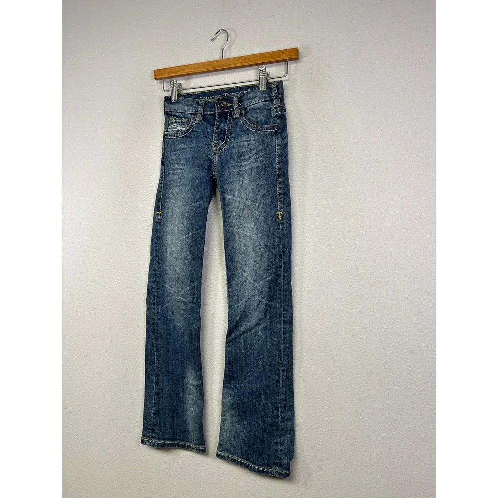 Western Cowgirl Tuff Co Kids 7 Blue Bootcut Embroidered Adjustable Waist Jeans‎